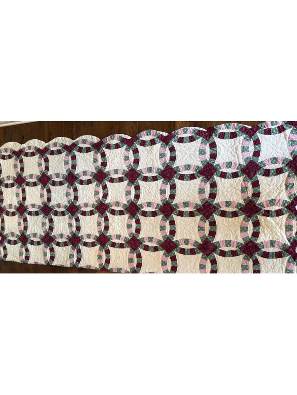 Queen Double Wedding Ring Style Quilt + 2 Shams 94x80 Country Cottage